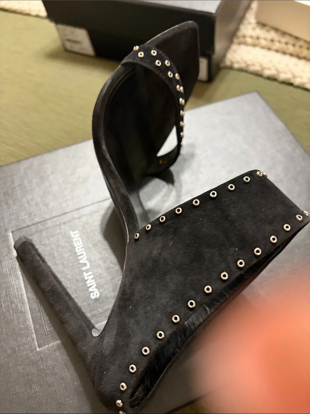 Saint Laurent Black Studded Double-Strap Mule Heel - Picture 4 of 4